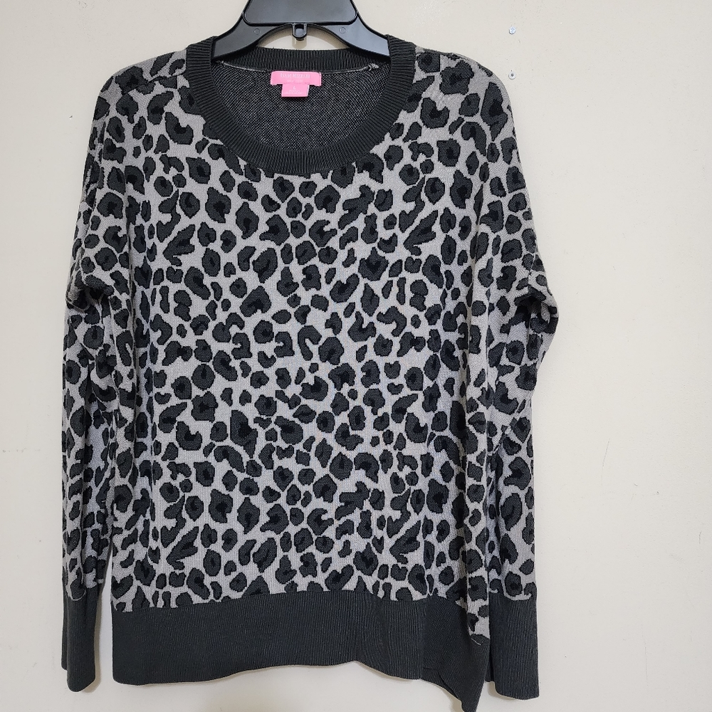 ISAAC MIZRAHI Leopard Print Pullover Knit Sweater, size Large, Gray